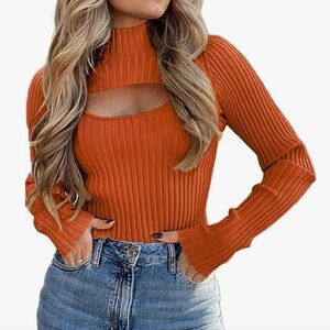 Pretty Garden 2Pc Women's burnt Orange Ribbed sweater Top. size Small NWOT